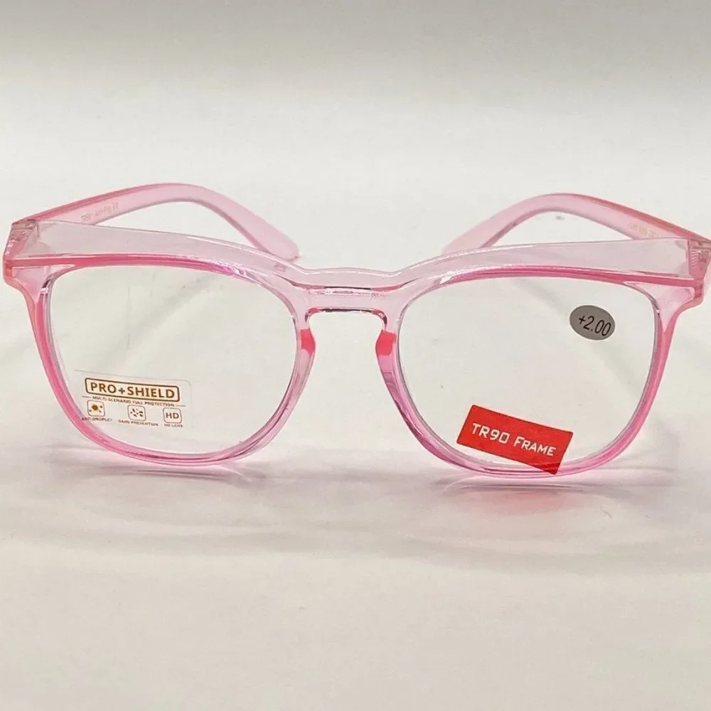 0857 Pro + Shield Full Protection Magnification Glasses 2.00 TR90 Pink Frames…